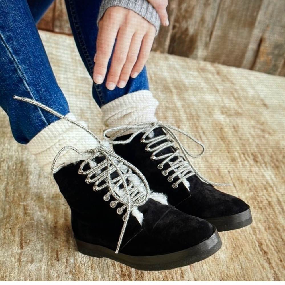 Jenni Kayne Shearling Lined Canyon Boots Suede Black Size 37 7